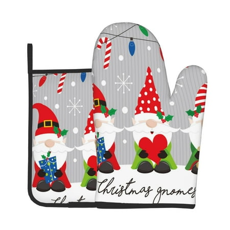 

Jgfou Merry Christmas Gnome1 Pattern Oven Mitts and Pot Holders Sets Heat Resistant Oven Mittens Soft Lining Extra Thicken Long Kitchen Cotton Oven Glove for Cooking