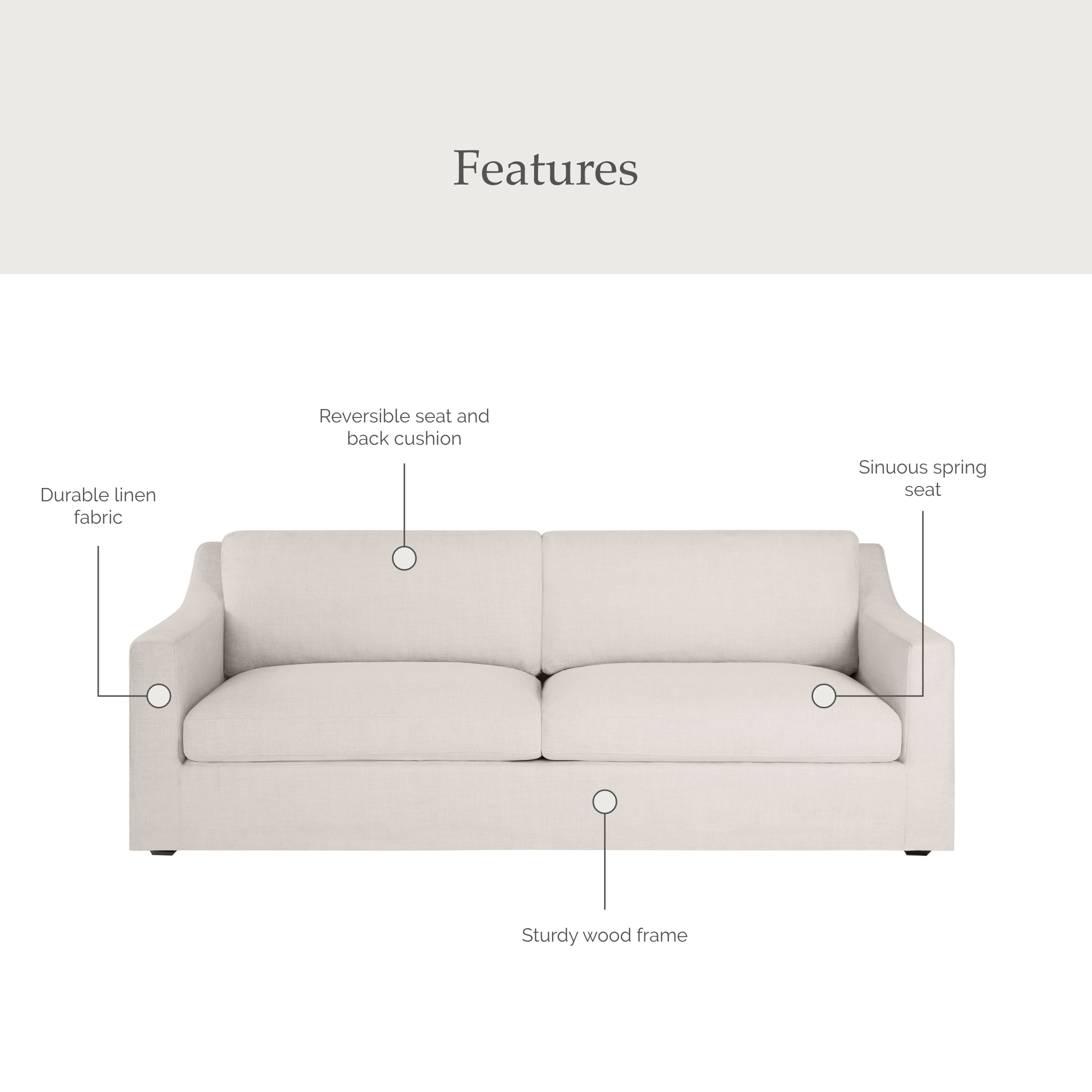 My Texas House Briar 2 Accent Chairs & 1 Sofa, Bundle Cream Linen