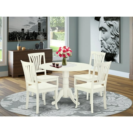 Round Dining Table Set 5pc - 42" Linen White Table & 4 Chairs - Kitchen Dining Room Set
