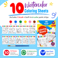 thumbnail image 2 of Pointer Kids Watercolor Painting Set with Coloring Sheets and Brush, 10 Count, 8.5 x 11 Inches, Non‑Toxic, 2 of 6