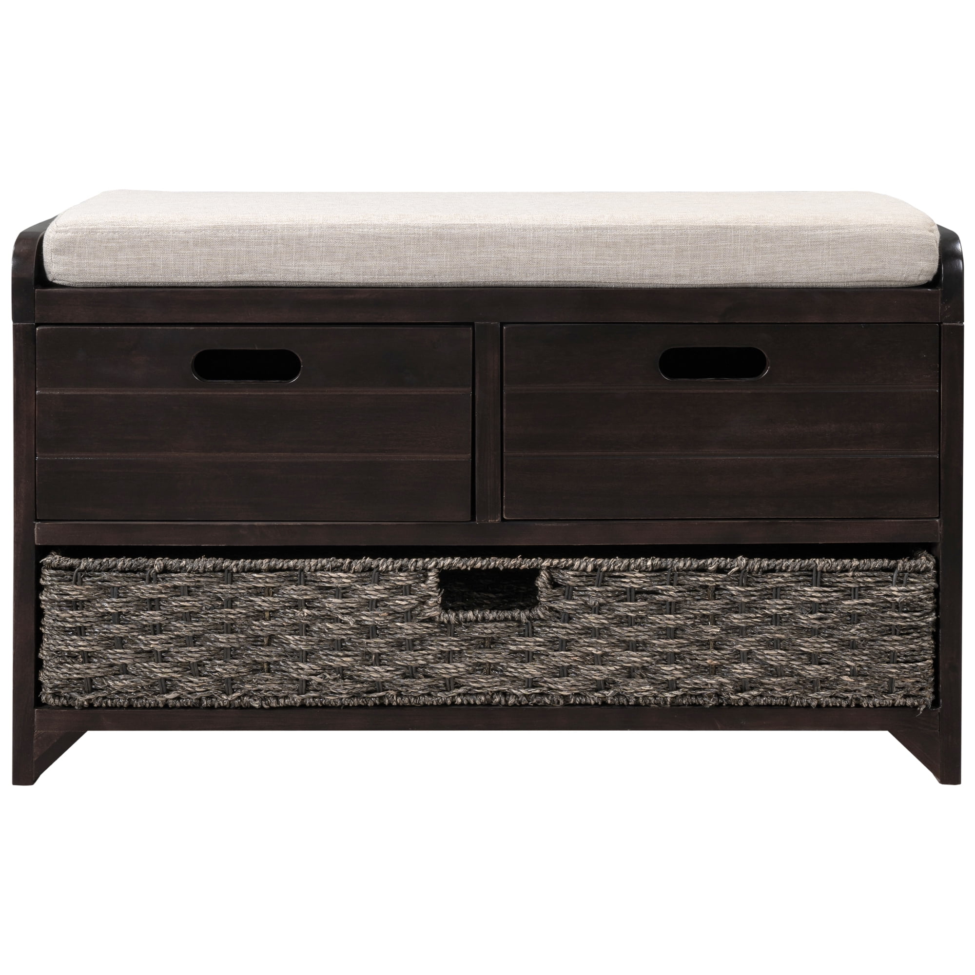 Aukfa Wood Storage Bench with Removable Basket and 2 Drawers for Entryway - Espresso
