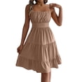 thumbnail image 2 of Gamivast Dresses for Women Spaghetti Strap Square Neck Tiered Mini Dress Sleeveless Smocked Waist Sundress Casual A-Line Dress with Pockets Summer Beach Khaki M, 2 of 7