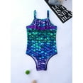 thumbnail image 3 of Zaldita Kids Girls Ruffle Trim One Piece Swimsuits Hawaiian Flounce Swimwear Bathing Suits Purple&Green Fish Scales 4, 3 of 7