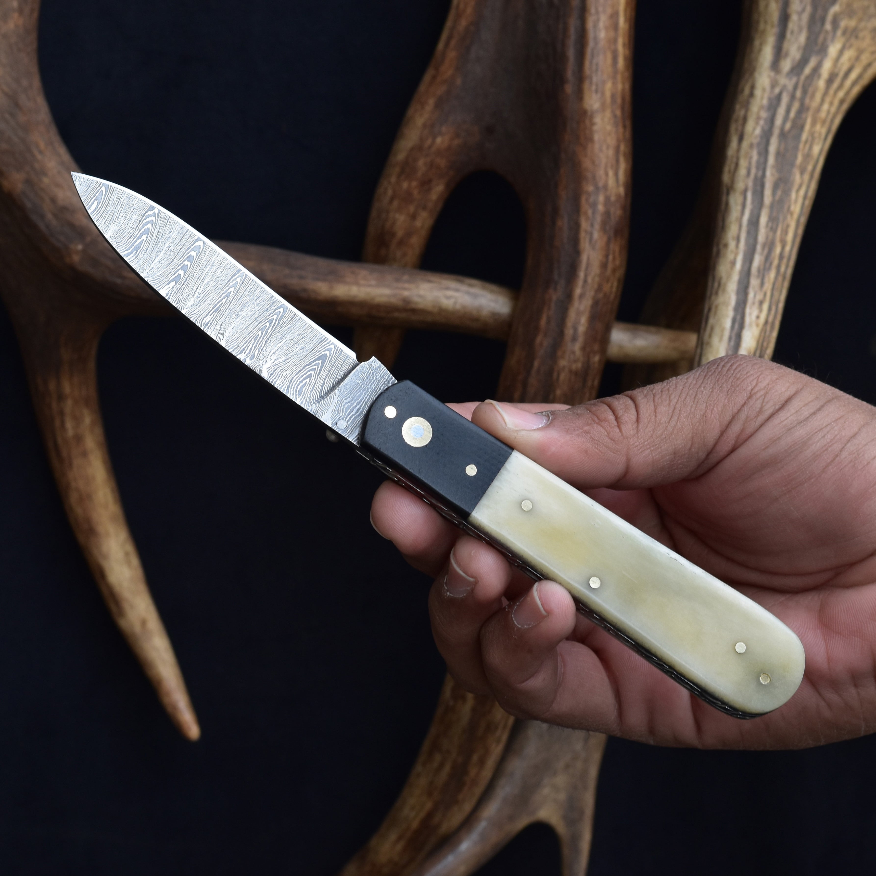 Knives Ranch Handmade Pocket Knife - Folding Blade Knife with Sheath, EDC Knife for Men with Bone Handle for Outdoor Camping & Hunting (5131-B)