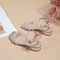 thumbnail image 4 of JUMEYU Sandals for Girls Girls Sandals Ankle Strap Square Toe Low Heel Party Flower Dress Shoes for Little Kids/Big Kids Size 2 (Silver,Big Kids 2), 4 of 8