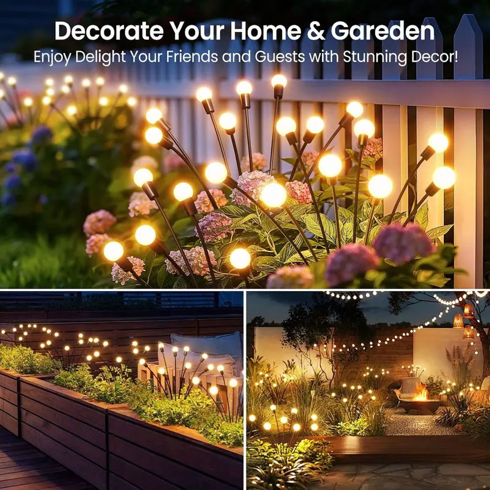 6 Pack 48 LED Super Bright Solar Lights Outdoor Garden Decor: Firefly Solar Outdoor Lights, Solar Lights for Outside, Yard Patio Porch Pathway Landscape Decorations