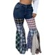thumbnail image 2 of Pantalones vaqueros con parte inferior acampanada y patchwork a cuadros, tiro medio, dobladillo con volantes, 2 of 5