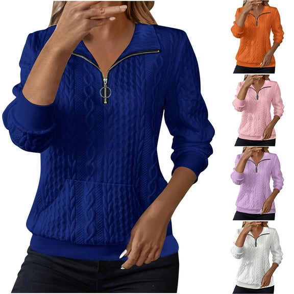 Women's 1/4 Zip Cable Knit Sweatshirts Casual Long Sleeve Textured Half Zip Pullover Tops Fall Fashion Outfits Clothes