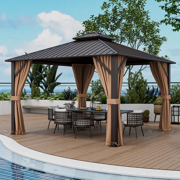 Gymax 12' x 12' Double-Roof Hardtop Gazebo with Galvanized Steel
