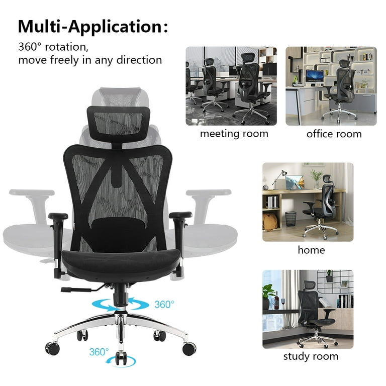  SIHOO M57 Ergonomic Office Chair with 3 Way Armrests Lumbar  Support and Adjustable Headrest High Back Tilt Function Black : Home &  Kitchen