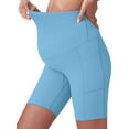 thumbnail image 2 of Spencer Women's Maternity Bike Shorts Yoga Leggings Over The Belly Bump Pregnancy Workout Running Active Athletic Shorts with Pockets (L, Blue), 2 of 9