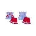 thumbnail image 2 of BemeyourBBs Toddler Baby Girl 4th of July Outfit Baby Girls Independent Day Summer Clothes Patriot American Flag Embroidery Plaid Fly Sleeve Tunic Shirt Tops Elastic Waist Ruffled Shorts Set, 2 of 8