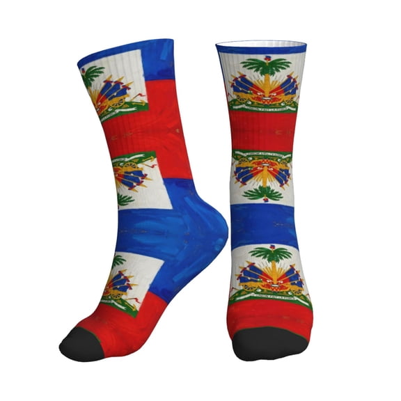 Mens Crew Socks Womens Haitian Flag Workout Training Athletic Socks
