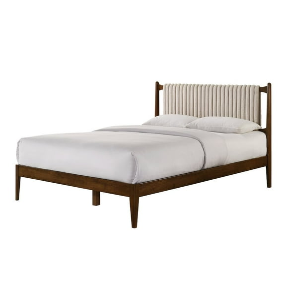 Omax Decor Ella Wooden Queen size Platform Bed in Walnut and Beige