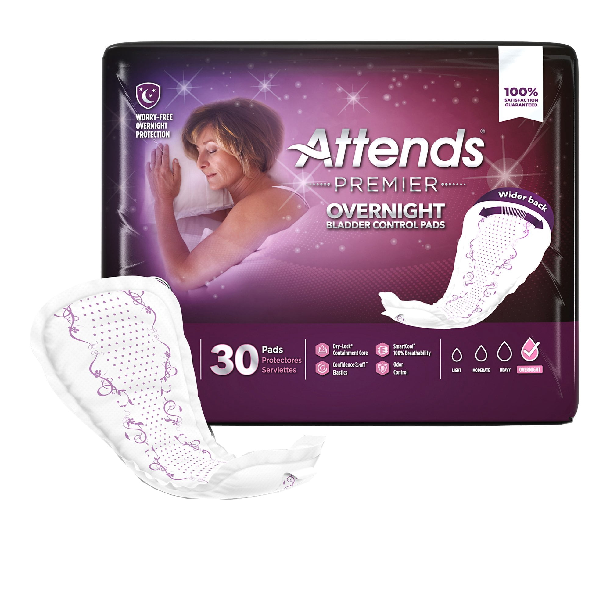 Attends Premier Overnight Female Incontinent Pad Overnight 15" L ALI-ONBCP, 47, 120 Ct
