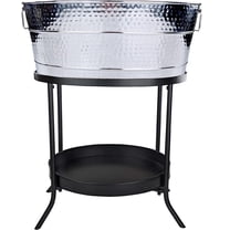 BREKX Aspen Hammered Stainless-Steel Beverage Tub, Ice and Drink Bucket with Metal Stand, 25-Quart for Parties