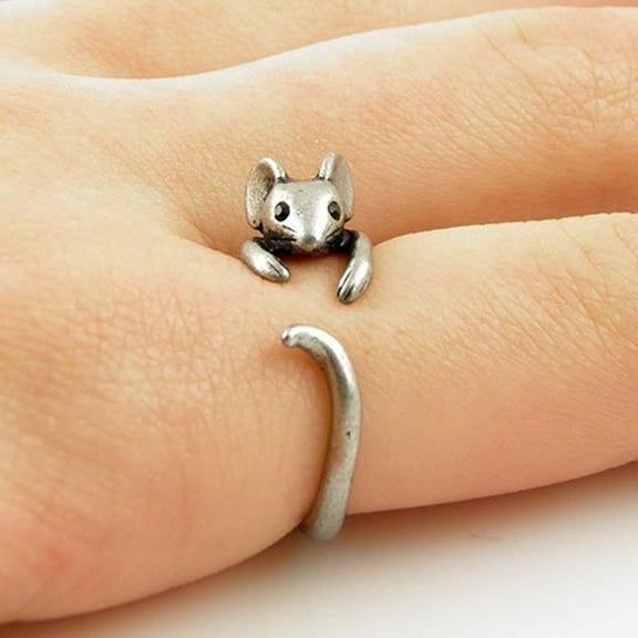 Tuscom Little Mouse Ring - Adjustable Alloy Cute Animal Jewelry, Unique Opening Design for Women, Fashion Gift for Birthday Christmas Valentine’s Day