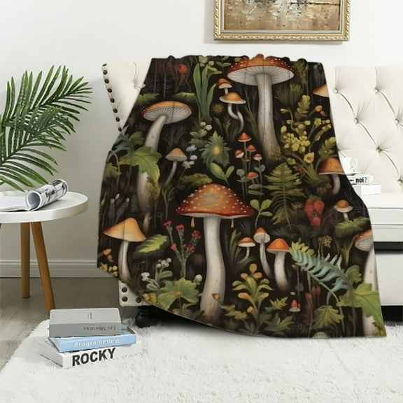 HENGT Boho Mushroom Blanket Autumn Mushrooms Lightweight Throw Blanket for Couch Bed Room Decor Fuzzy Super Soft Blankets Mushrooms Gifts for Kids Adults Women (Mushroom)