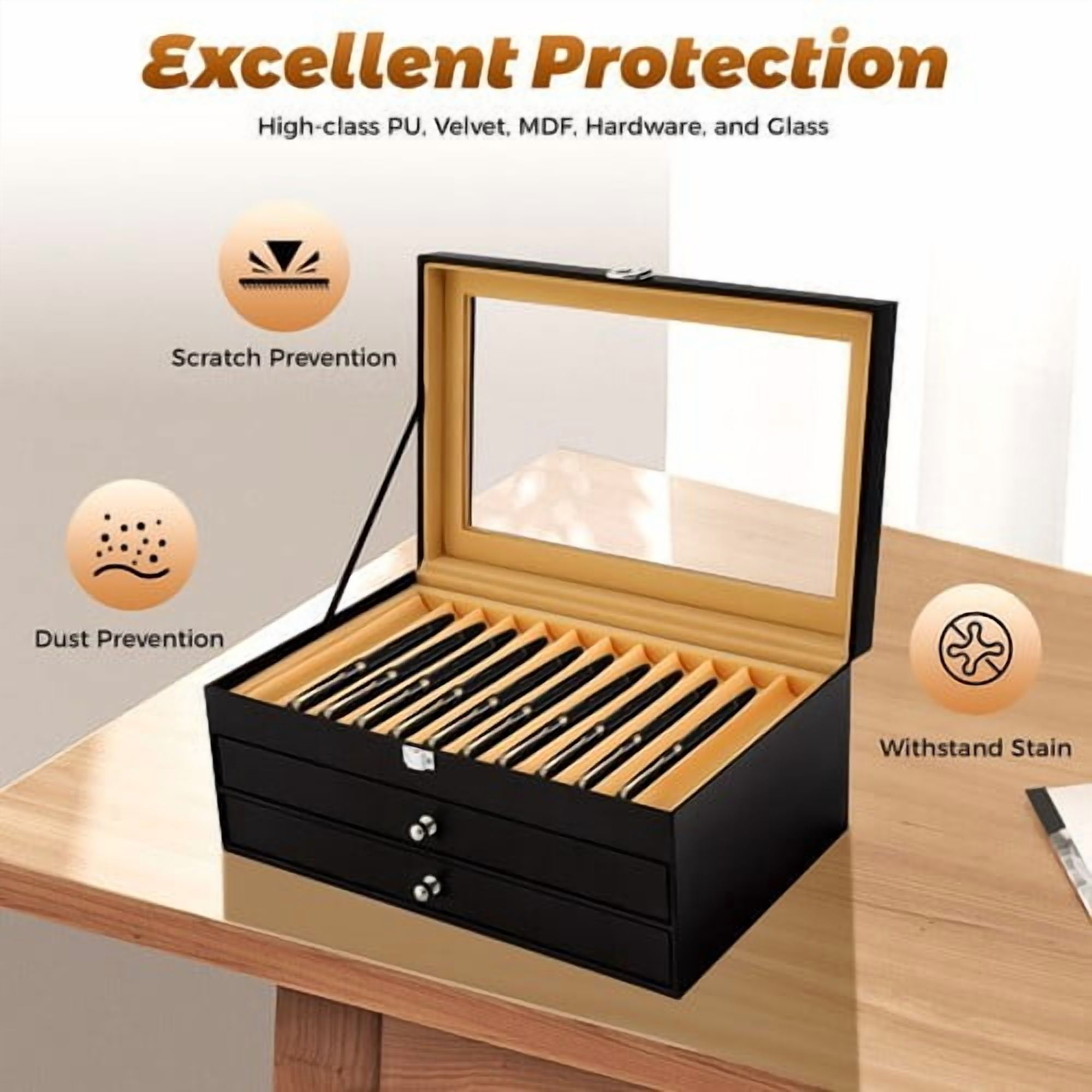 3-Layer 36-Grid Fountain Pen Storage Box Fountain Pen Leather Organizer Showcase for Study Rooms, Offices