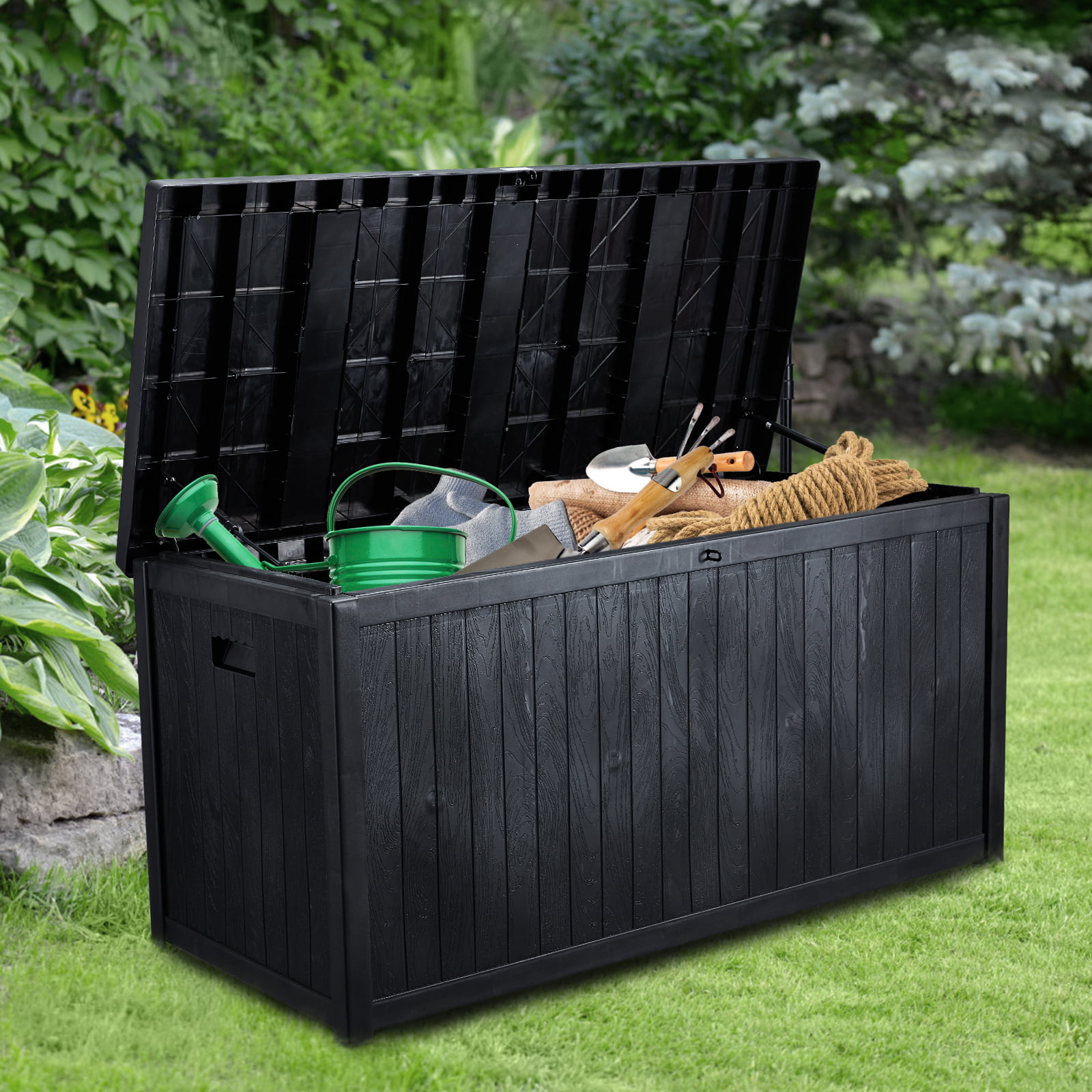 Pool Toys AVAWING Large Deck Box Brown Pillows Outdoor Storage Container with 120 Gallon Patio Garden Furniture for Garden Tools 