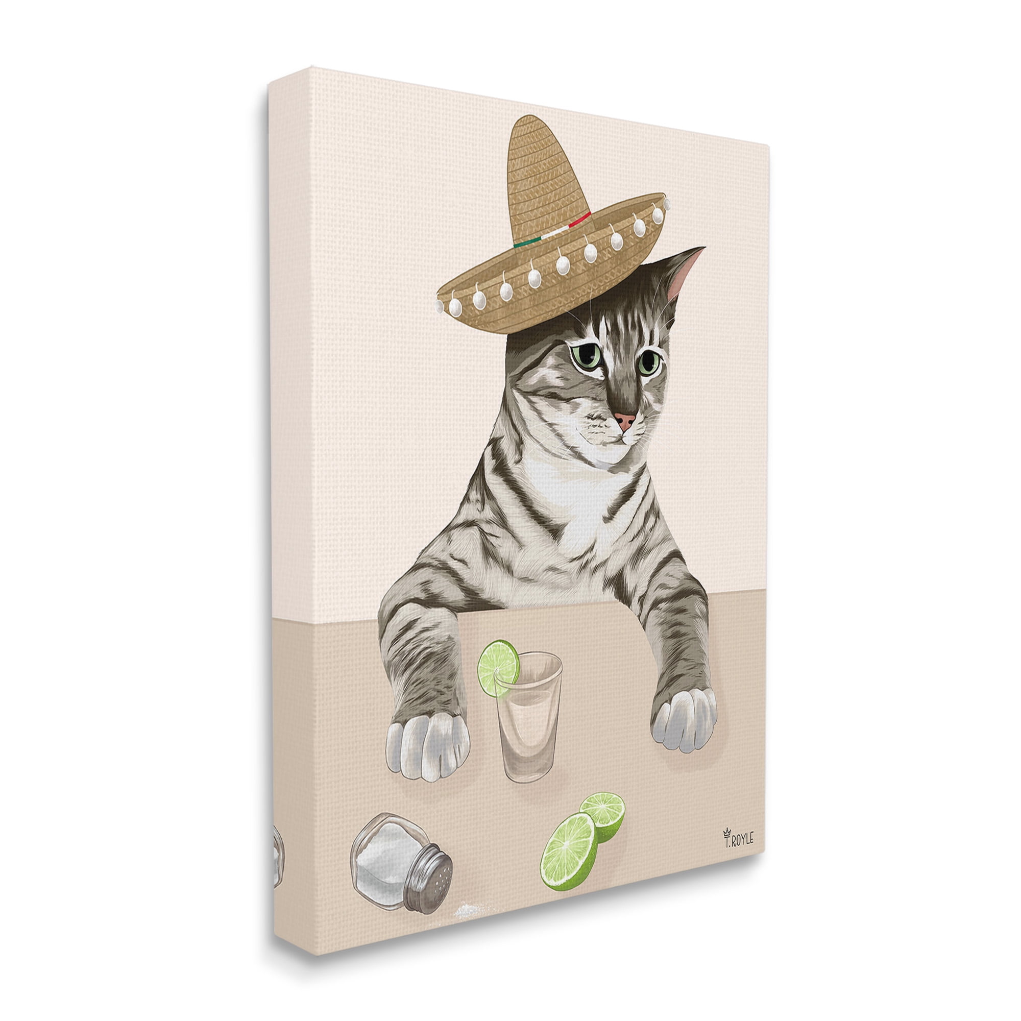Stupell Industries Sombrero Cat & Cocktail Animals & Insects Painting Gallery Wrapped Canvas Art Print Wall Art, 30 x 40