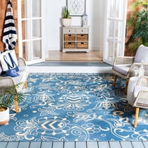 SAFAVIEH Beach House Robynne Botanical Indoor/Outdoor Area Rug, Blue/Beige, 5'3" x 7'6"