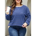 thumbnail image 5 of SHEWIN Oversized Sweatshirts for Women Plus Size Pullover 2025 Fashion Stripe Fall Tops Dark Blue 5X, 5 of 8