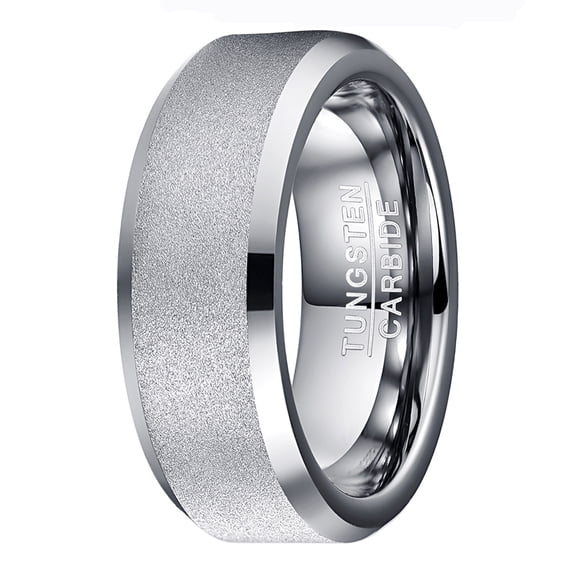 8mm Tungsten Carbide Wedding Band Rings Sandblasted Finish for Unisex Comfort Fit Size 5 to 12