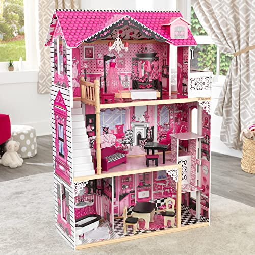 KidKraft Amelia Wooden Dollhouse with Elevator, Balcony and 15-Piece  Accessories, Pink, Gift for Ages 3+ 