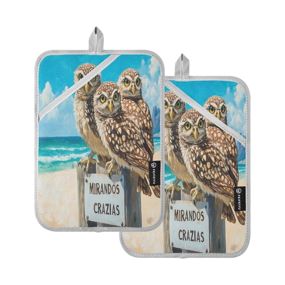 BZSMCE Pot Holder Oven Mitts Cooking baking Owls Stand Signboard by The Sea Creative Pattern Size:7x9.8in