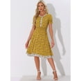 thumbnail image 2 of DARING DIVA Floral Ruffle Neck Smocked Waist Dress M Yellow, 2 of 6