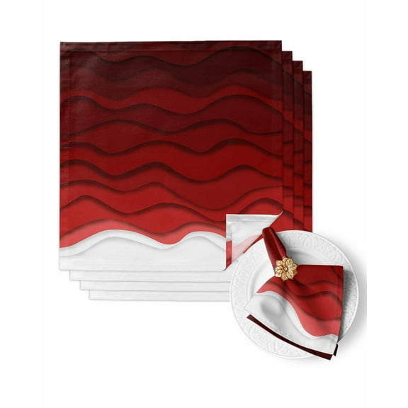 Cloth Napkins Dark Red Color Gradient Art Washable Soft Kitchen Dinner Napkin Set of 4,Abstract Water Ripple Wavy Stripe Reusable Cocktail Napkins for Wedding Holiday Party Event,20x20In