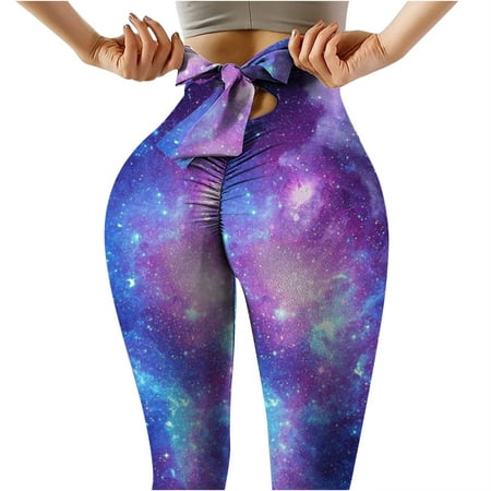 

AKOEE Women Fashion High Waist Leggings Sport Fitness Bow Not Positioned Printing Yoga Pants