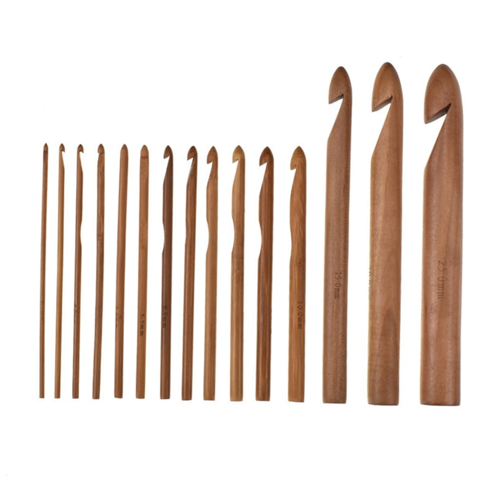HEMOTON Durable Bamboo Crochet Hooks Set for DIY Projects with Smooth Surface and 15 Sizes from 3 to 25 mm