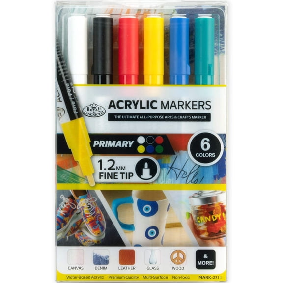 Royal & Langnickel 6 Piece Acrylic 1.2mm Primary Marker Set