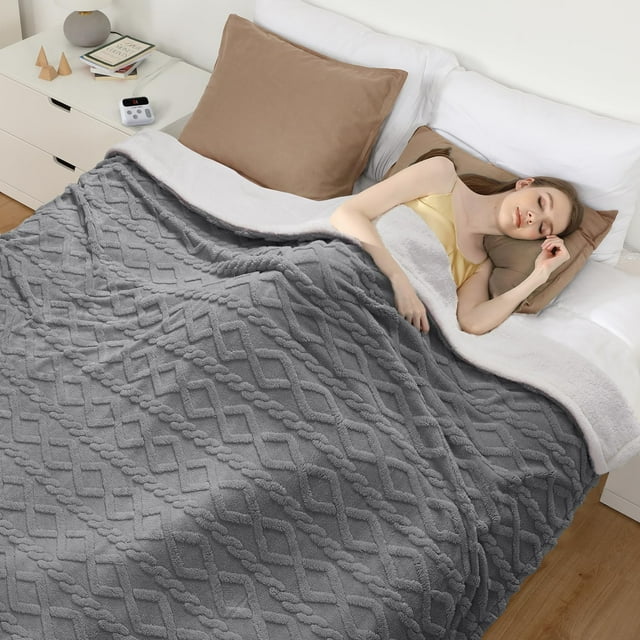 BeesClover Thick Tufted Sherpa Electric Blanket with 10 Heating Levels and 10 Time Settings, ETL Certified Machine Washable Fast Heating Blanket