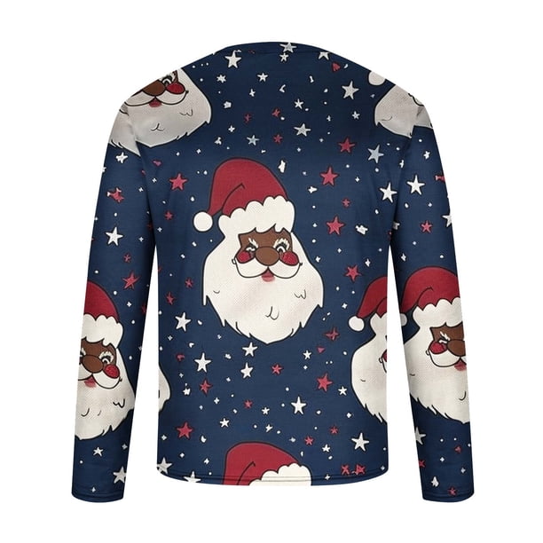 Blusas y camisas de manga larga con cuello redondo para hombre Blusa de manga larga con cuello redondo y estampado navideño para hombre Blusa de poliéster para hombre
