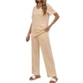 thumbnail image 2 of Qylux Women's Pajama Set Short Sleeve Adjustable Long Pants Sleepwear Set Soft Two Piece Matching Set with Pockets,Apricot,M, 2 of 7