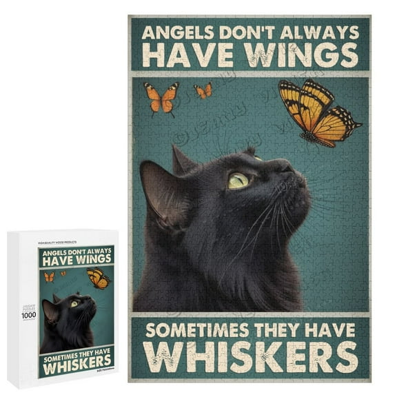 Black Cat Puzzles for Adults 1000 Pieces, Kitten Puzzle Cat With Butterfly, Funny Cat Jigsaw Puzzles Kitty Decor