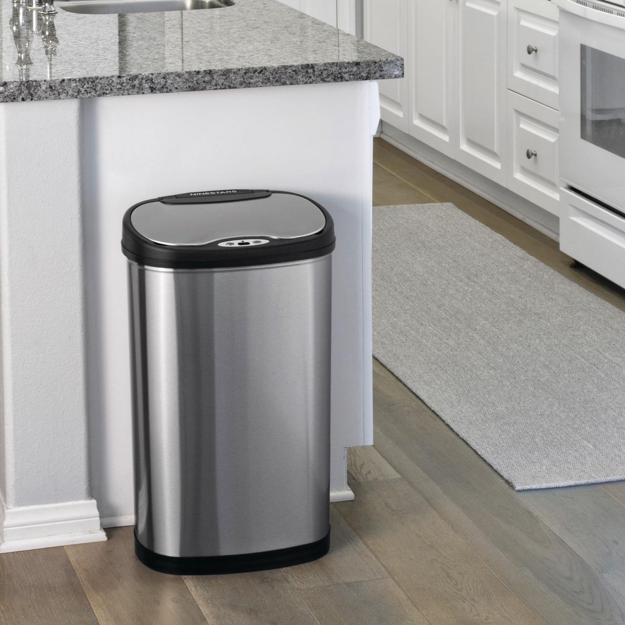 Nine Stars Automatic Kitchen Trash Can Combo, 13.2 and 3.2 Gallon Stainless Steel Motion Sensor Garbage Bin with Soft Close Lid, Silver