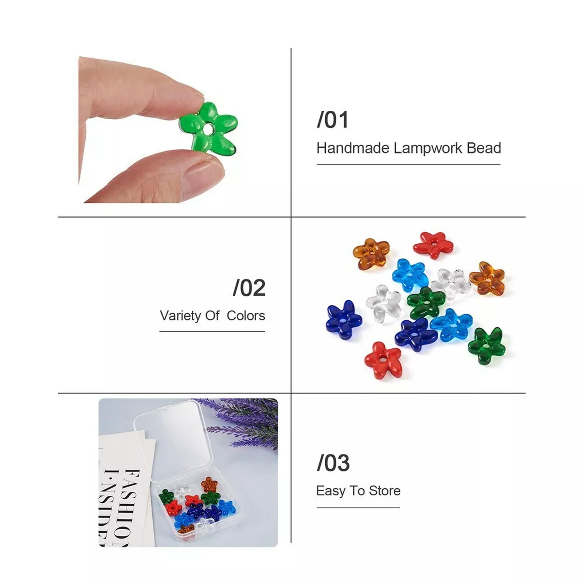 U8MO 1 Box Starfish Flower Glass Beads Spacer Crafts For DIY Jewelry Making 18.5x17mm
