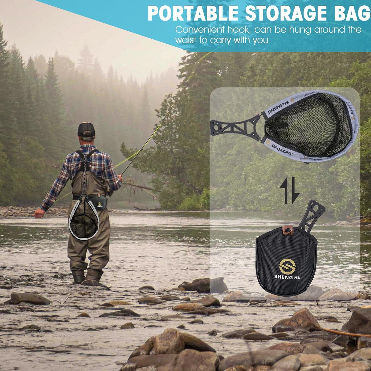 Fly Fishing Net Trout Net Kayak Fishing Net Freshwater Trout Fishing Landing Net Rubber Mesh for Catch and Release Portable