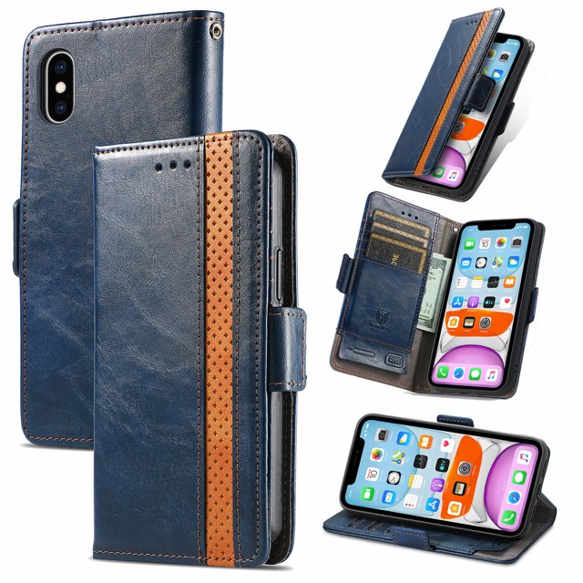 Case for iPhone X/XS Cover Leather Wallet Folio Case Book Design Flip Magnetic Closure - Blue