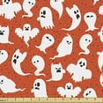 thumbnail image 1 of Ghost Fabric by the Yard, Funny Ghost Characters with Different Expressions on Dotted Backdrop, Decorative Upholstery Fabric for Sofas and Home Accents, 2 Yards, Dark Orange White by Ambesonne, 1 of 4