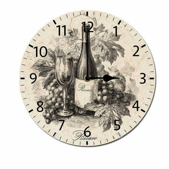 ZXCXRQFa Grapes Wine Glass Bottle Wall Clock Silent 10 Inch Round Decorative Battery Operated Non Ticking Wood Quiet Clocks for Bedroom Office School Home