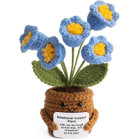 Handmade Emotional Support Crochet  Flower - Inspirational Gift for Women - Thank You, Appreciation, Positive Gift for Teacher, Mom, Friend, Coworker - Blue Lily of the Valley