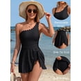 thumbnail image 3 of Asoul Scalloped One Shoulder One Piece Swimsuit Womens Tummy Control Bathing Suit with Skirt Tie Knot Cute Swimwear, 3 of 11