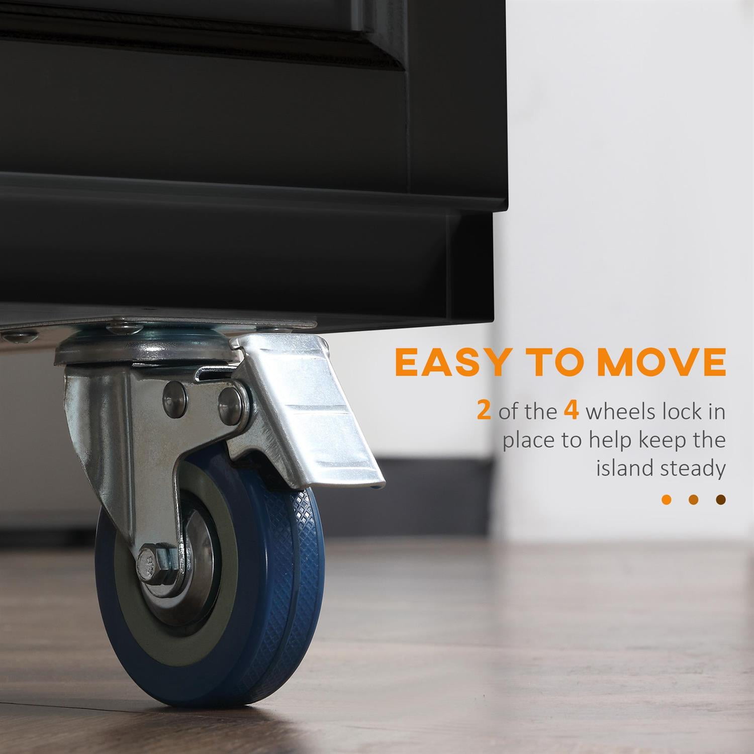 Demi Bonn 57" Mobile Kitchen Island Workstation with Drop Leaf & Wood Top, 2 Drawers & 2 Cabinets, Multi-Functional Table for Kitchen & Dining, Black