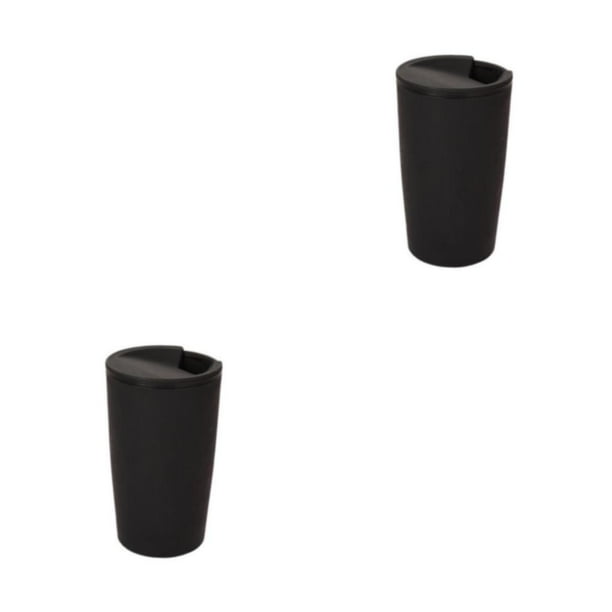 Cateissary Taza de café de trigo, taza de leche de estilo Simple con tapa, vaso liso a la moda para coche, para viajes al aire libre, senderismo Negro 2piezas