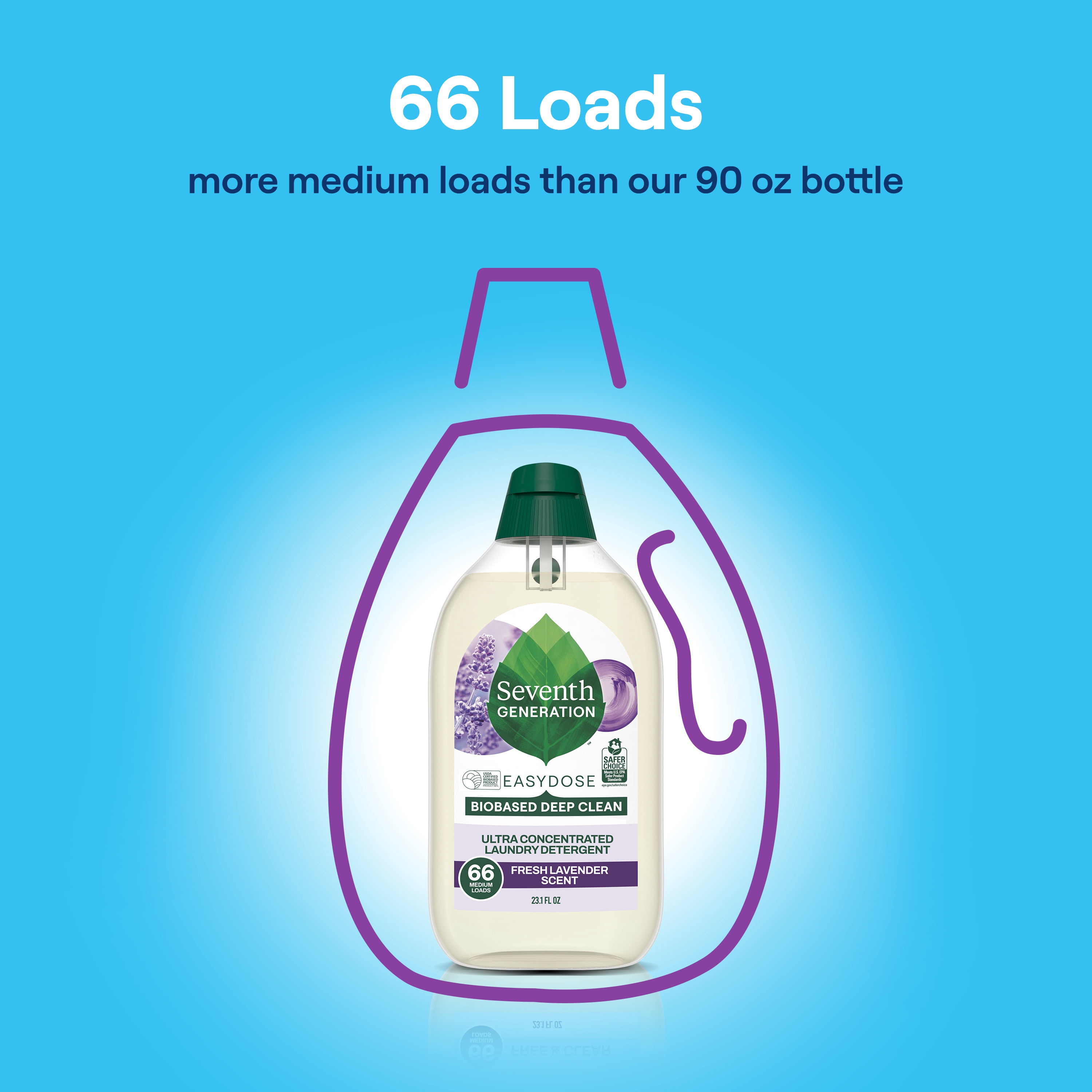 Seventh Generation Easy Dose Concentrated Liquid Laundry Detergent, Lavender, 23 fl oz, 66 Loads